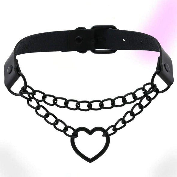 Chained Heart Gothic Leather Choker