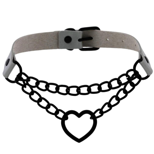 Chained Heart Gothic Leather Choker