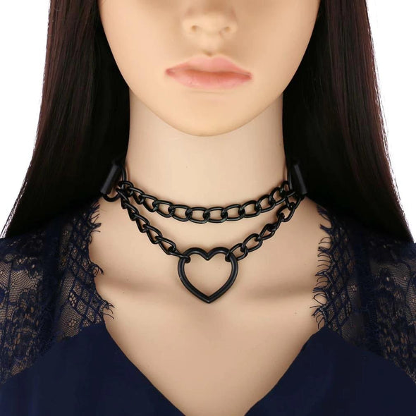 Chained Heart Gothic Leather Choker