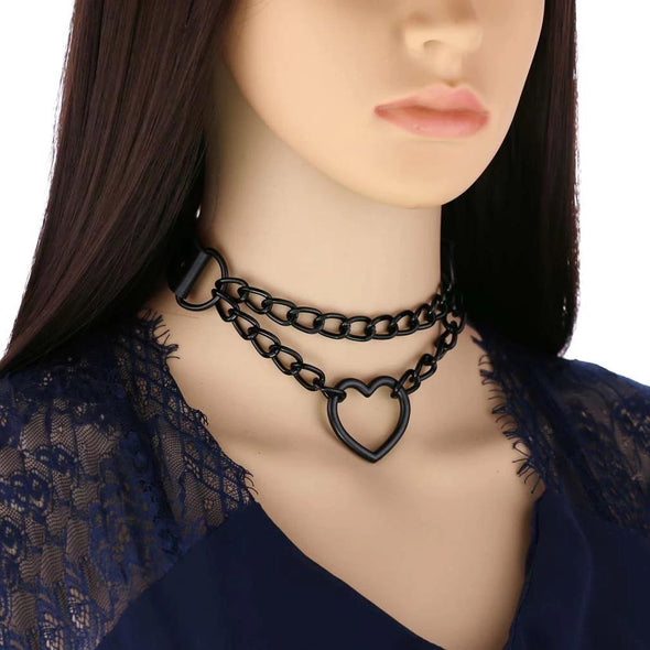 Chained Heart Gothic Leather Choker