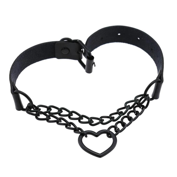 Chained Heart Gothic Leather Choker