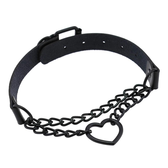 Chained Heart Gothic Leather Choker