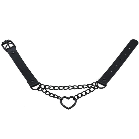 Chained Heart Gothic Leather Choker