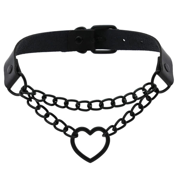 Chained Heart Gothic Leather Choker